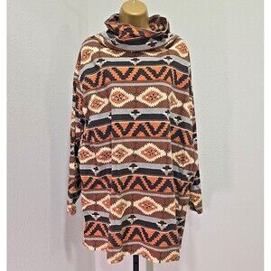 Vintage 90s 100% Cotton Pullover Tunic Sz 24 TurtleNeck SouthWestern Aztec Print